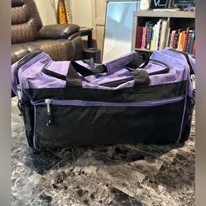 Purple and Black Duffel Bag